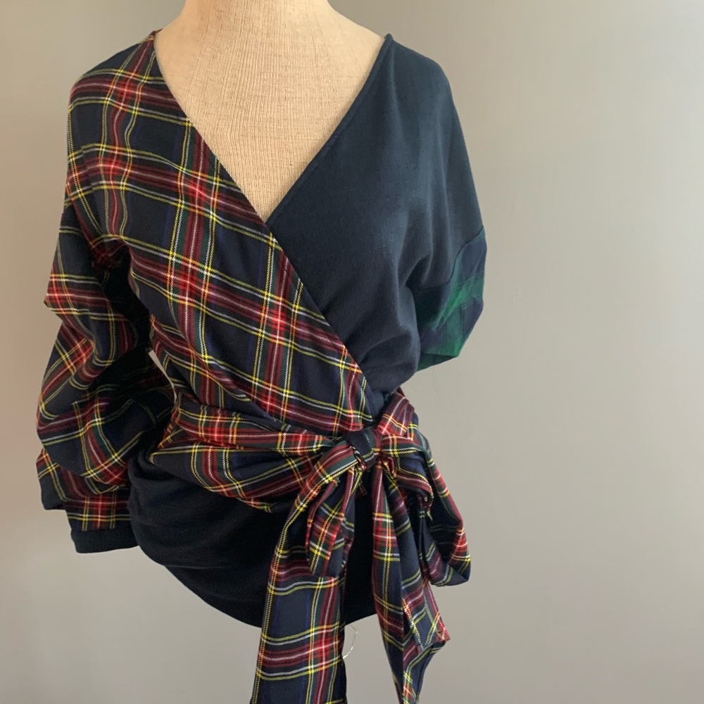 THML Plaid Tie Blouse